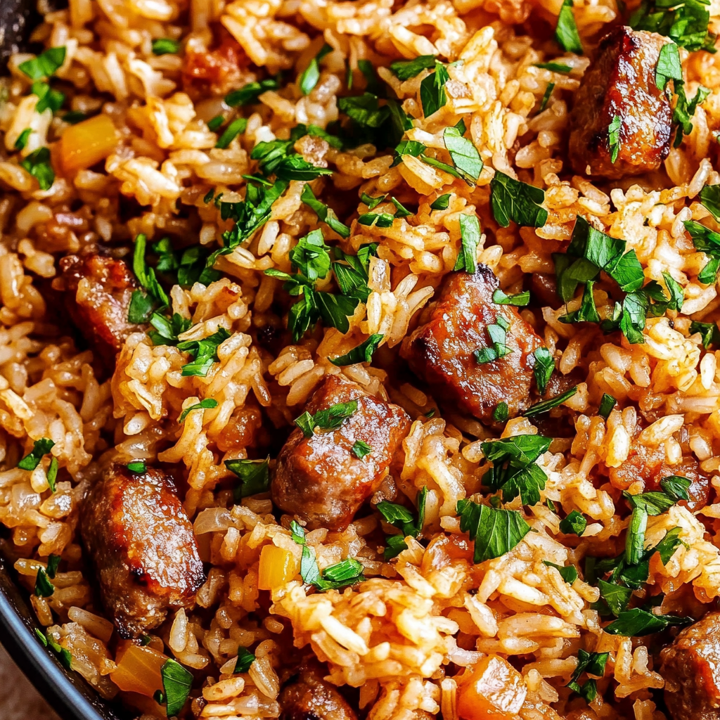 One-Pan Sweet and Tangy BBQ Sausage Rice