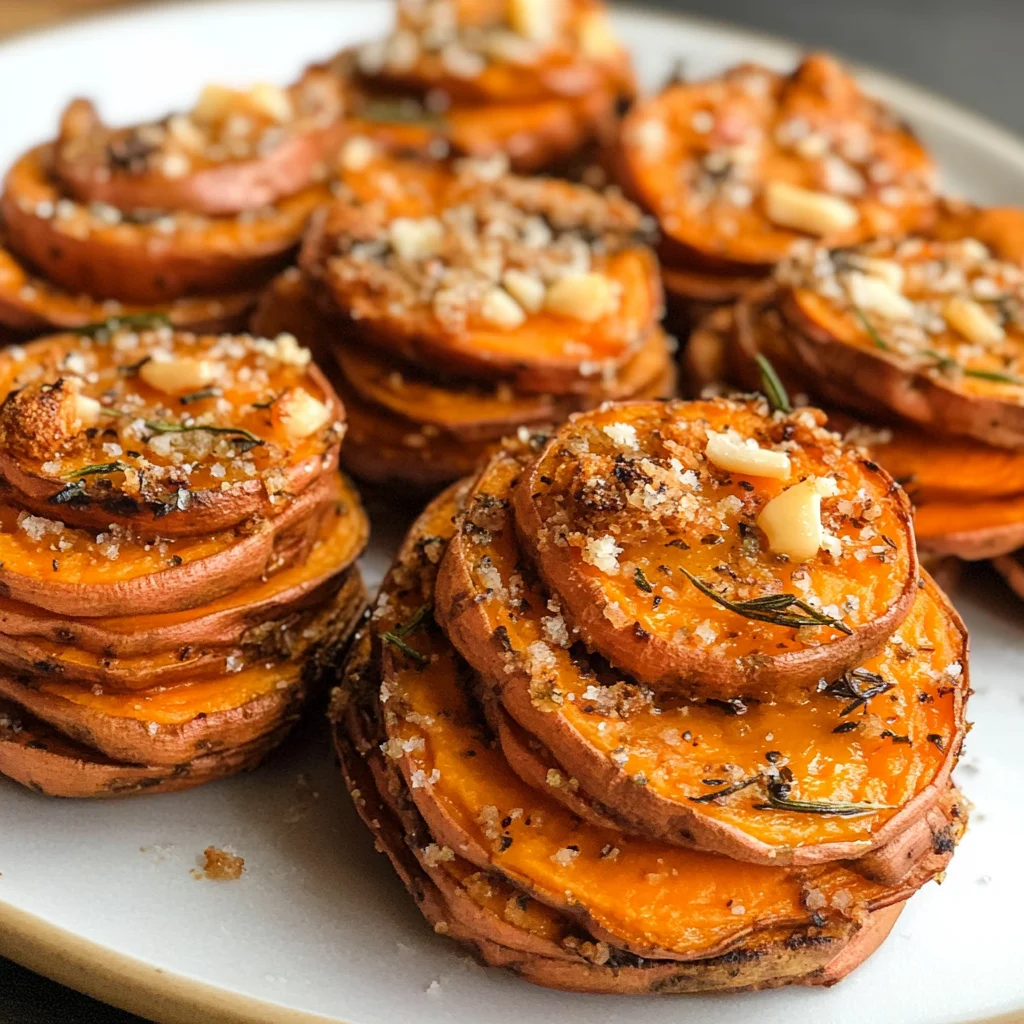 Garlic Butter Sweet Potato Stacks