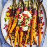 Honey Roasted Rainbow Carrots with Burrata and Pomegranate