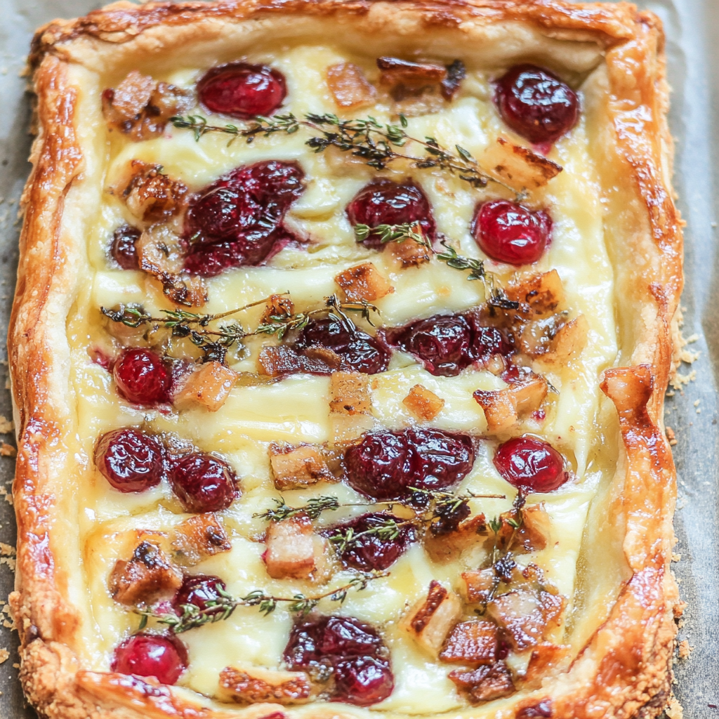 Cranberry Brie Tart with turkey strips & Thyme