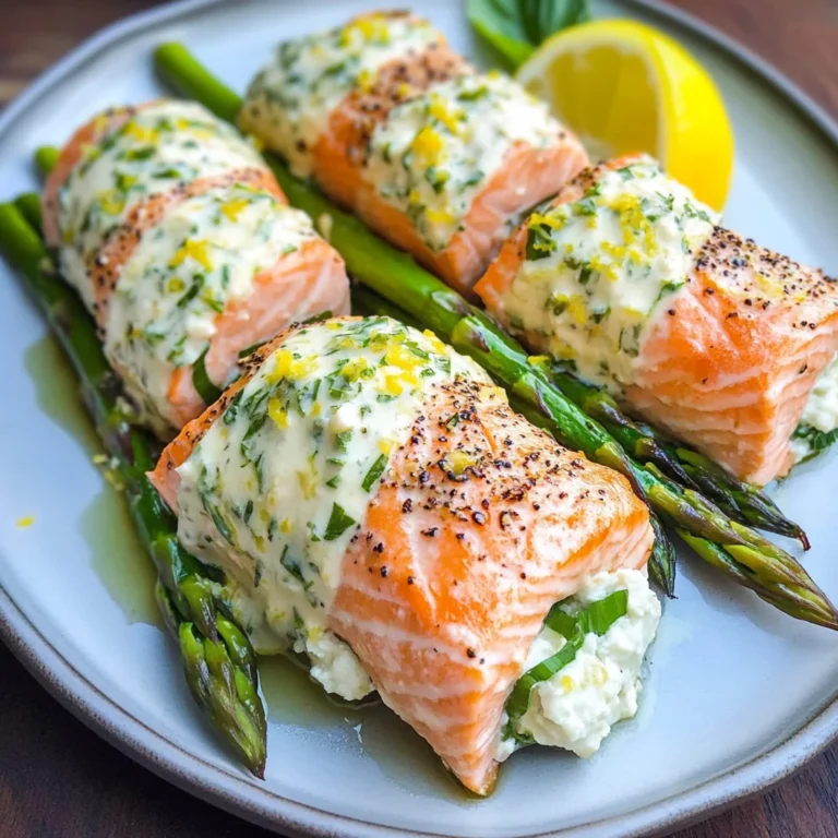 Asparagus and Lemon Basil Ricotta Stuffed Salmon Rolls with Lemon Sauce