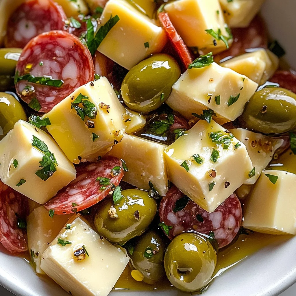 Easy Marinated Cheese Appetizer with Salami & Green Olives