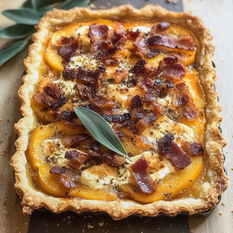 Pumpkin, Ricotta & Caramelized Onion Tart with Bacon and Sage