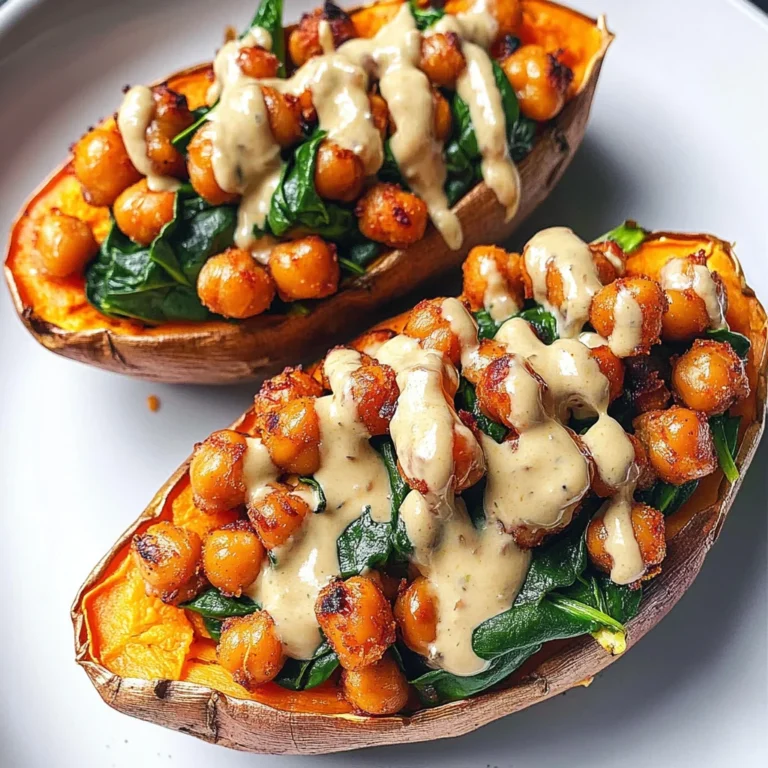 Stuffed Sweet Potato with Crispy Chickpeas, Spinach and Tahini