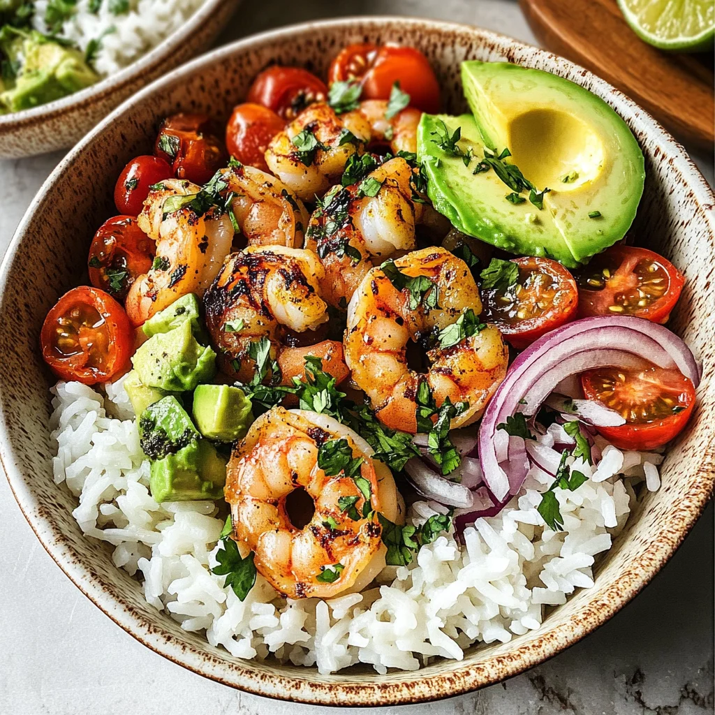 Zesty Shrimp & Avocado Rice Bowls with Cilantro Lime Sauce