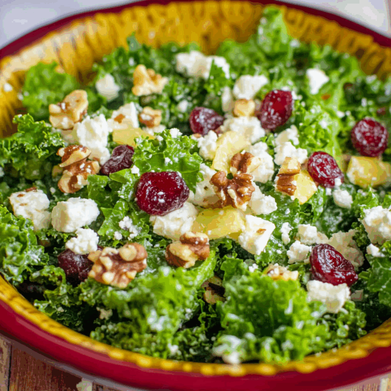 Kale Salad with Cranberry, Walnut and Feta