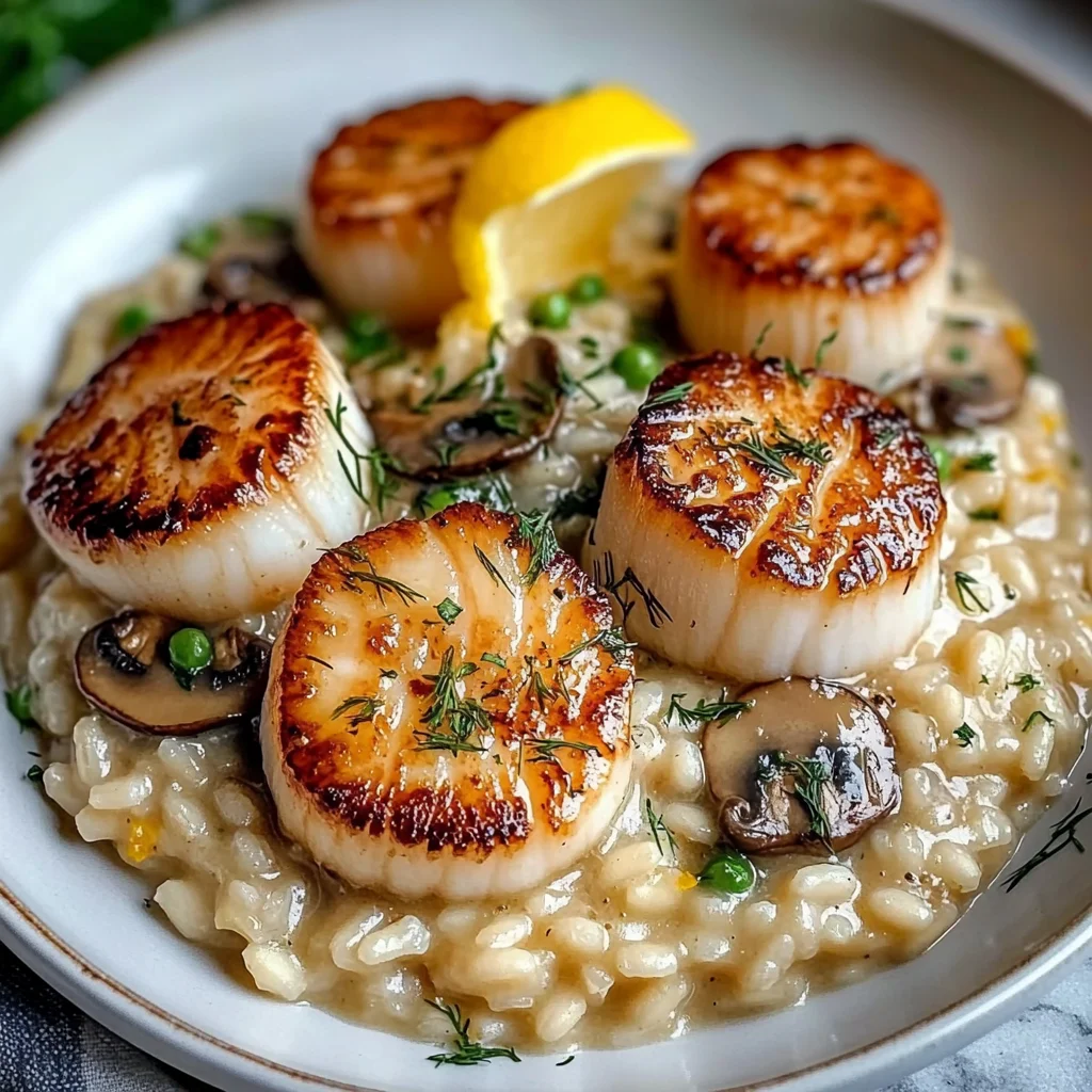 Easy Seared Scallops with Mushroom Risotto