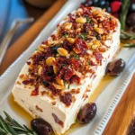 Festive holiday cream cheese antipasto log