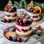 No-Bake White Chocolate Cheesecakes with Mulled Wine Fruit