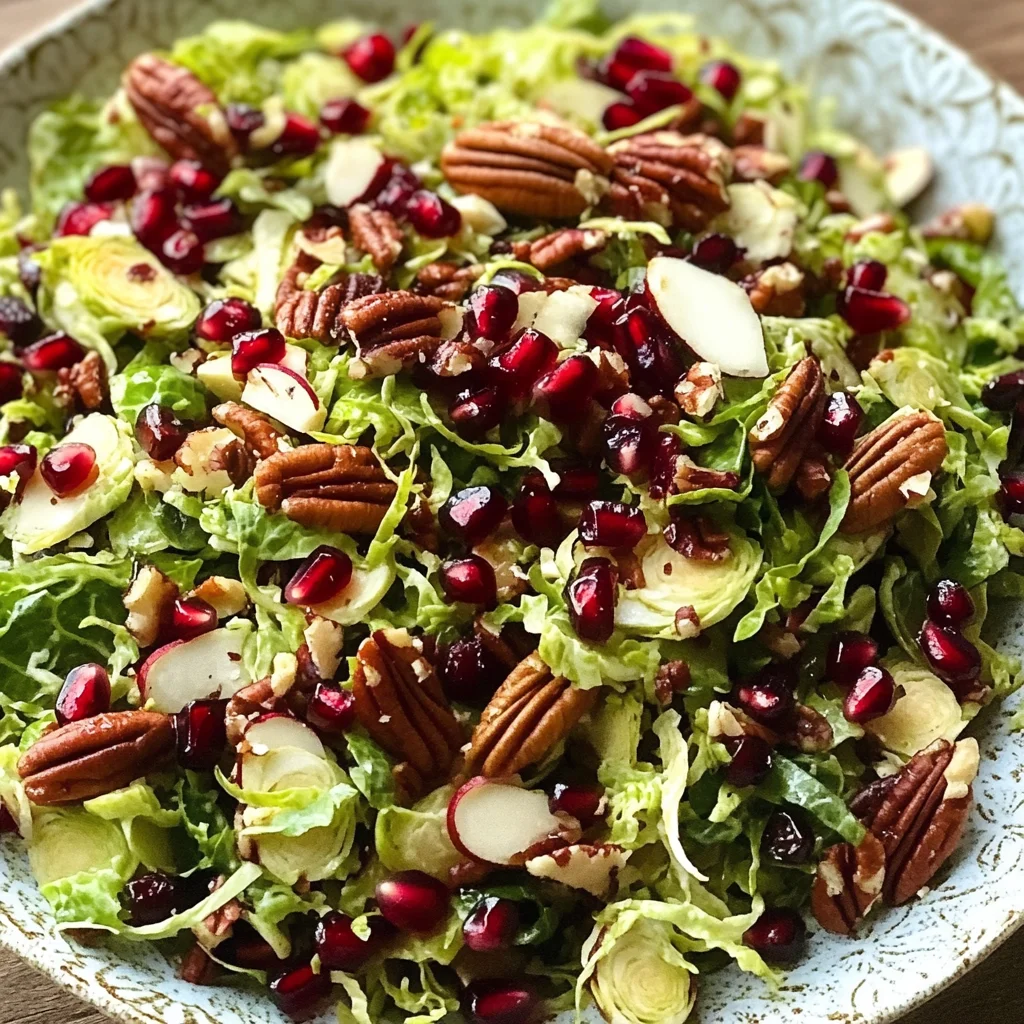 Shaved Brussels Sprout Salad with Pomegranate and Candied Pecans