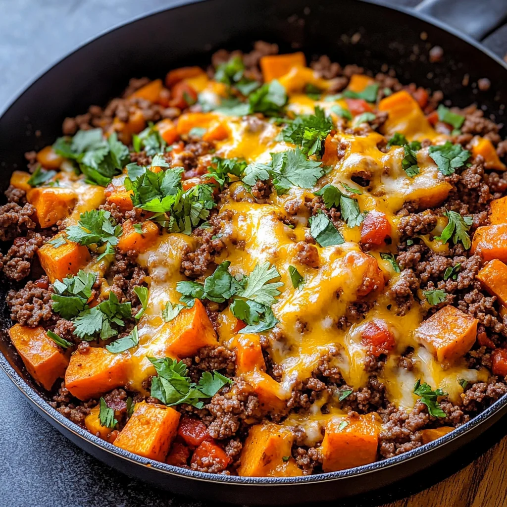 Southwest Ground Beef and Sweet Potato Skillet