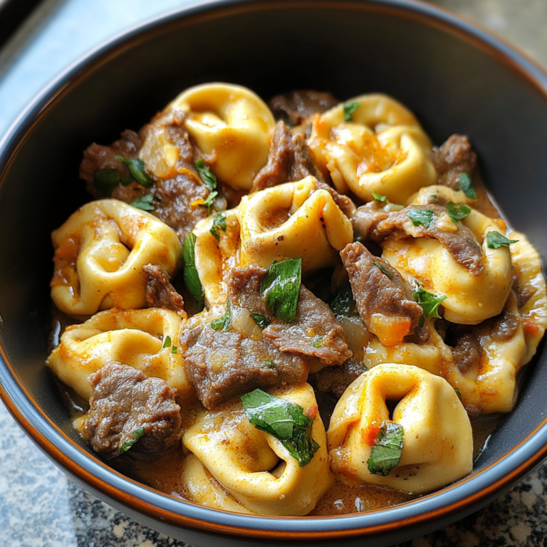 Cheesesteak Tortellini in Rich Provolone Sauce