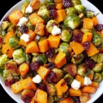Cranberry-Glazed Roasted Butternut Squash, Brussels Sprouts, and Sweet Potato Salad