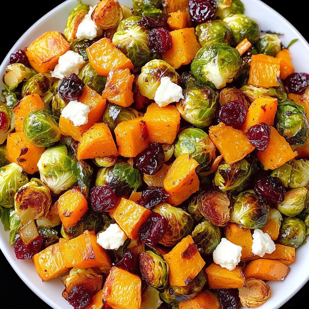 Cranberry-Glazed Roasted Butternut Squash, Brussels Sprouts, and Sweet Potato Salad