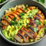 Grilled Chicken Quinoa Bowls with Avocado Sauce Delight!