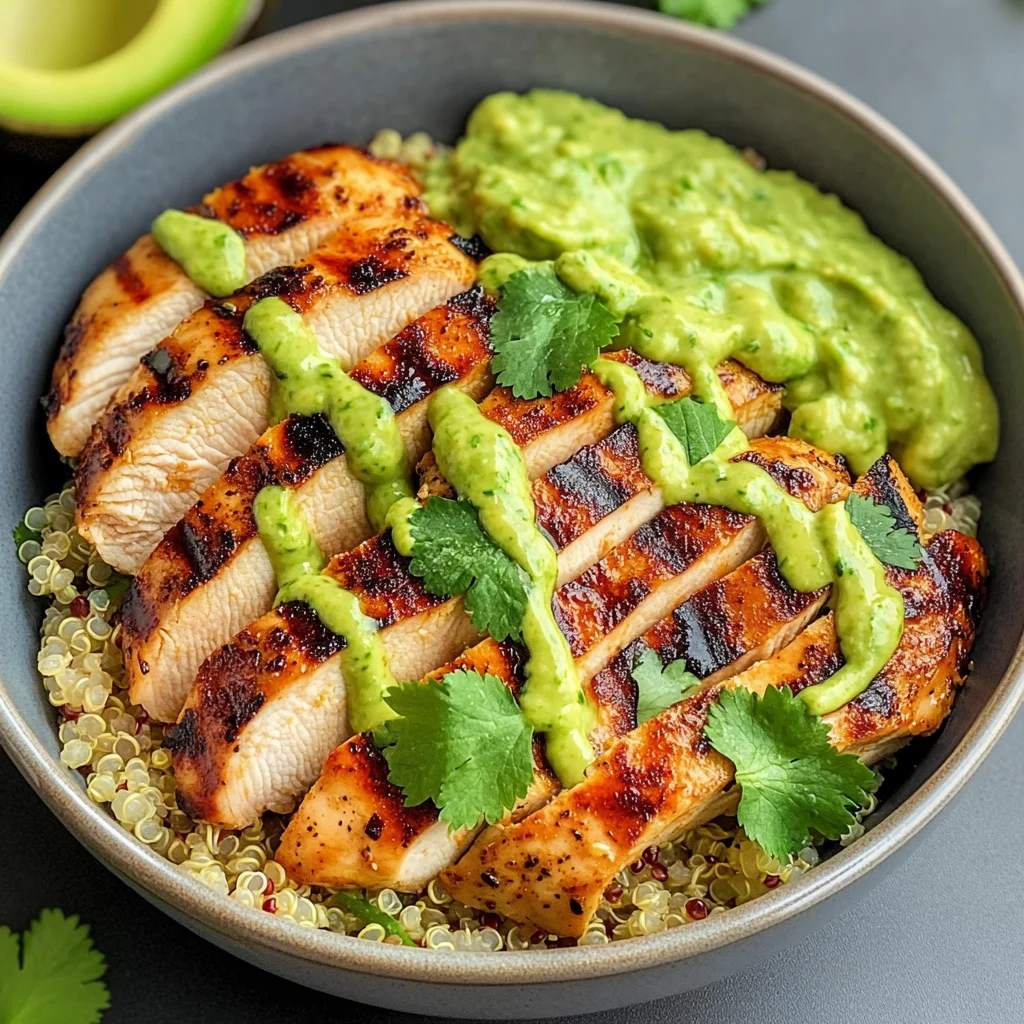 Grilled Chicken Quinoa Bowls With Avocado Sauce Delight 