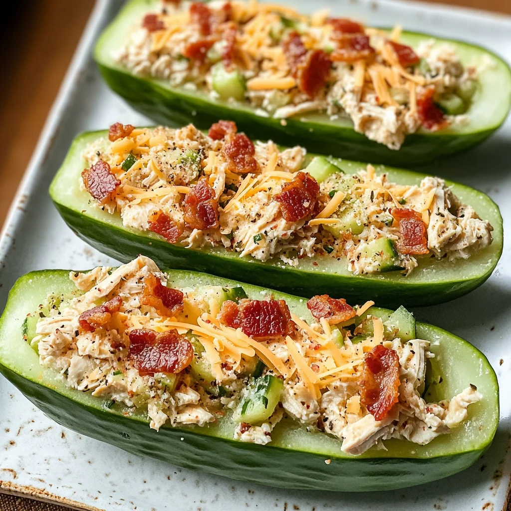 Bacon Ranch Chicken Salad Cucumber Boats
