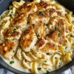 Cheesy Alfredo Twisted Pasta with Golden Garlic Butter Chicken in Creamy Sauce