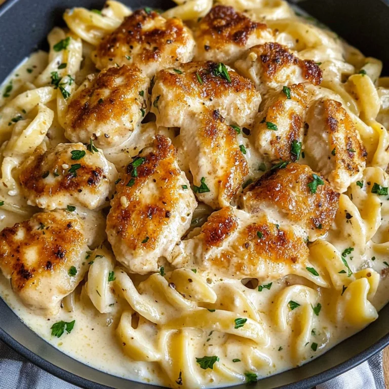 Cheesy Alfredo Twisted Pasta with Golden Garlic Butter Chicken in Creamy Sauce