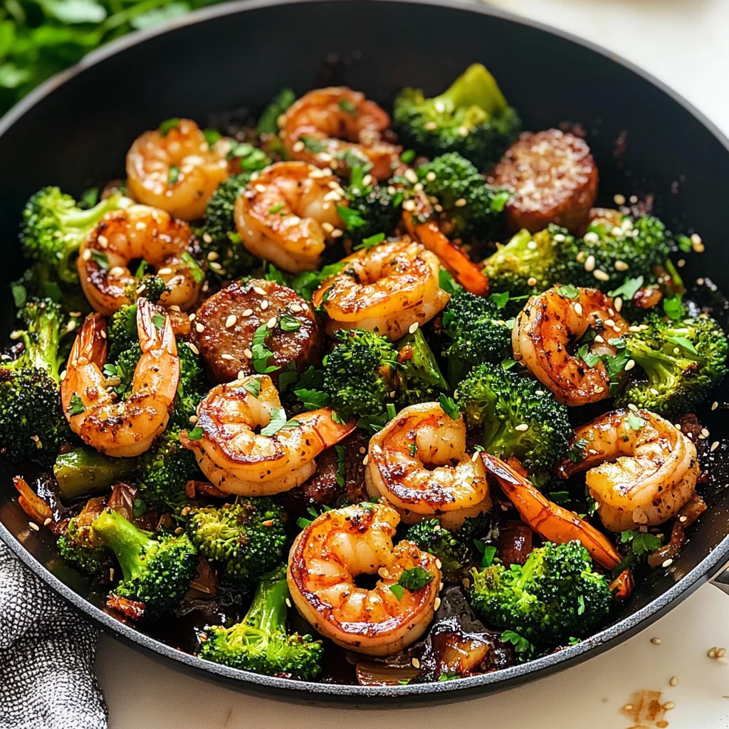 Easy Honey Garlic Shrimp and Sausage Broccoli Skillet