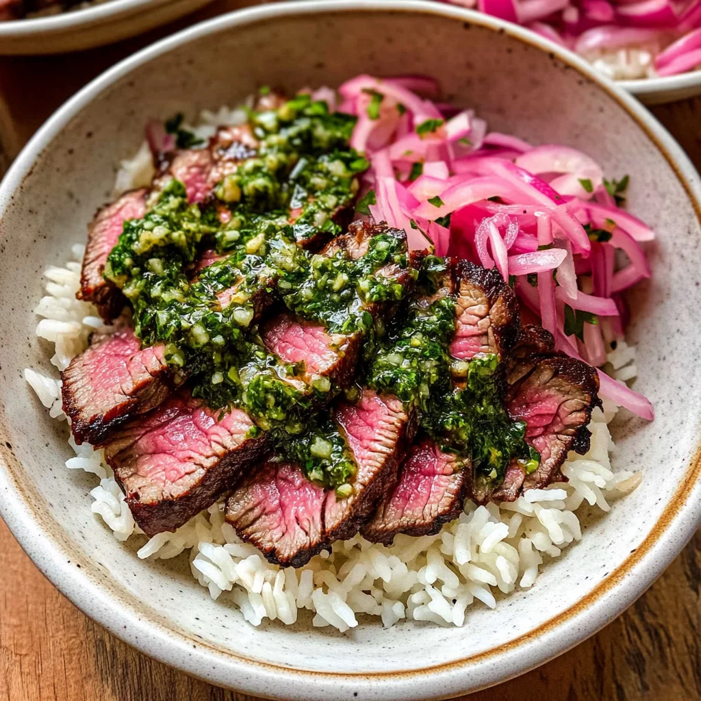 Skirt Steak Rice Bowls with Chimichurri Sauce