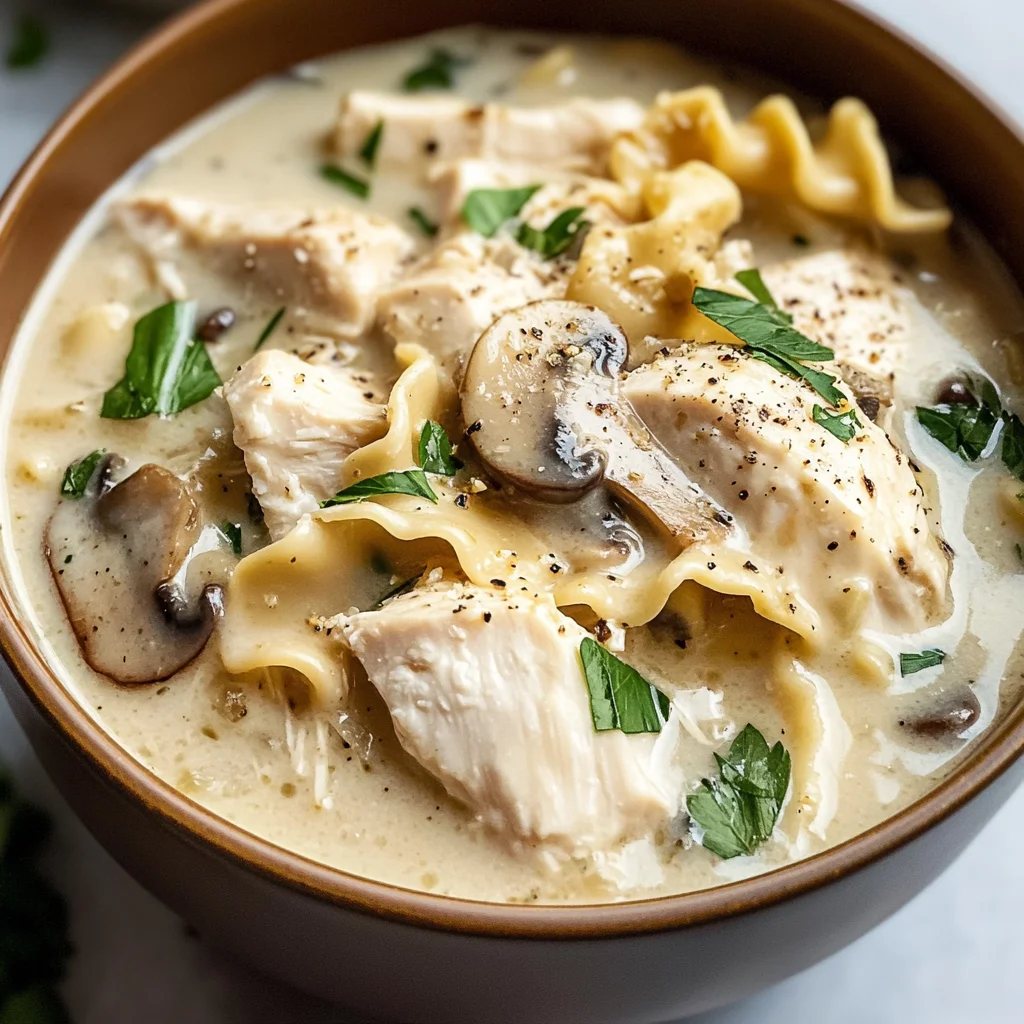 Roasted Garlic White Chicken Lasagna Soup