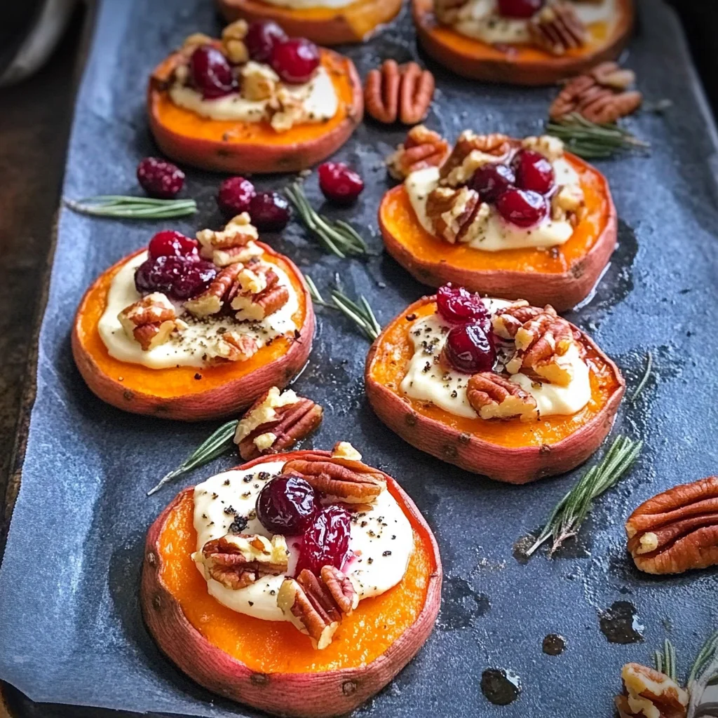 Sweet Potato Rounds with Brie, Cranberry & Pecans