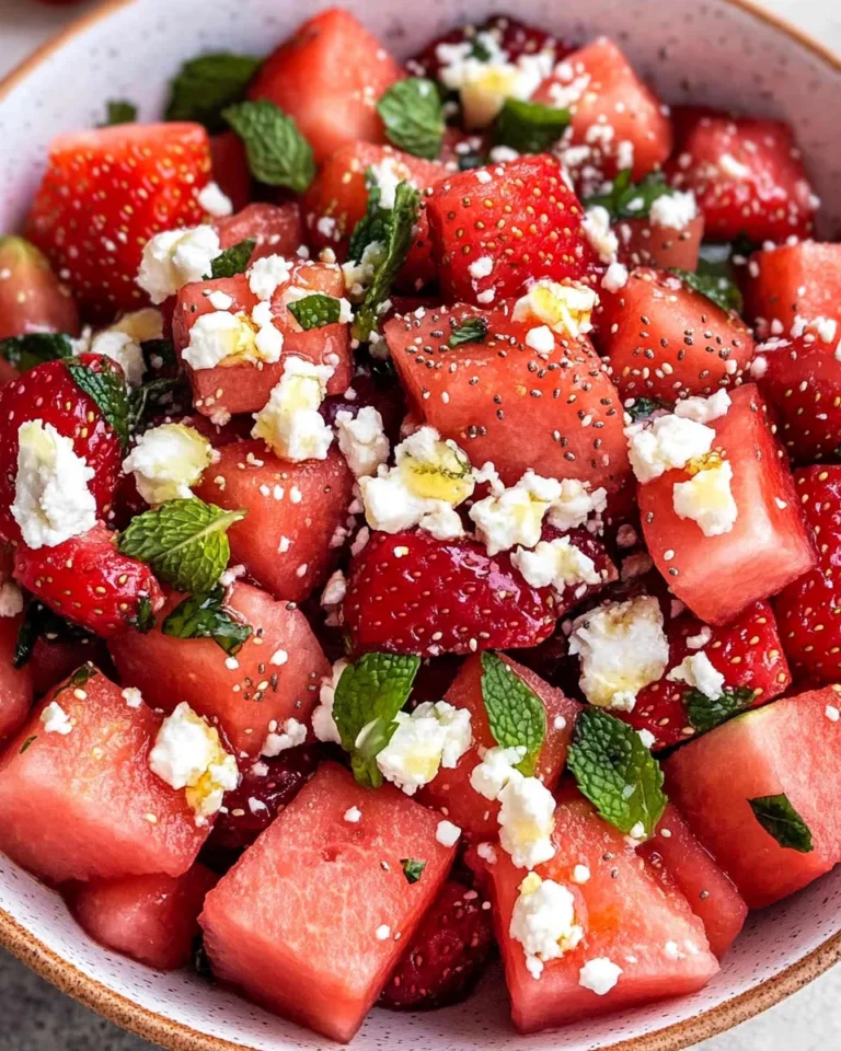Watermelon Salad With Strawberries & Honey Lime Dressing