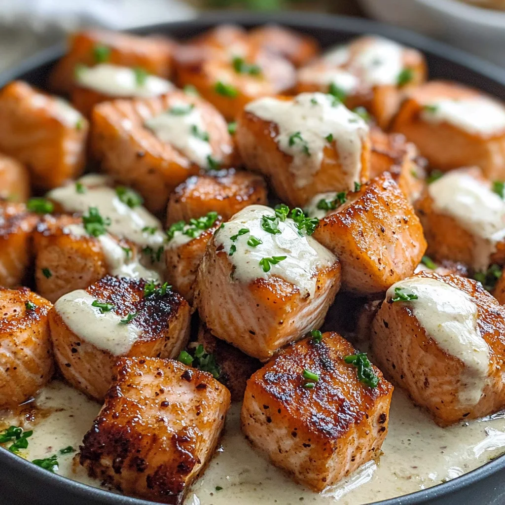 Air Fryer Salmon Bites with Garlic Cream Sauce
