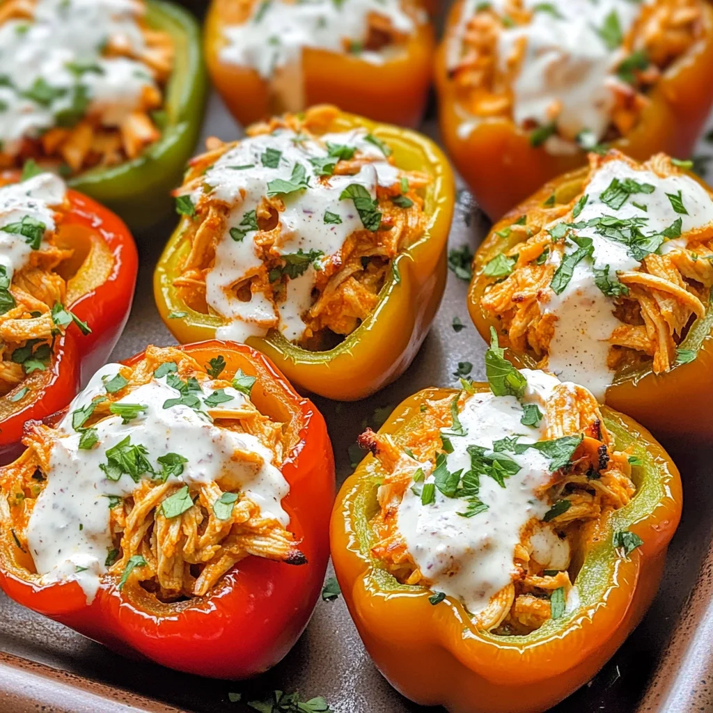 Buffalo Chicken Stuffed Peppers - Dairy Free & Low Carb