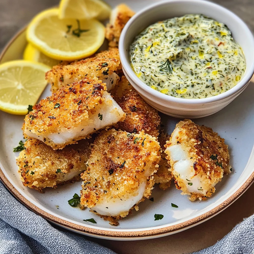 Crispy Garlic Cod Bites with Creamy Lemon Herb Dip