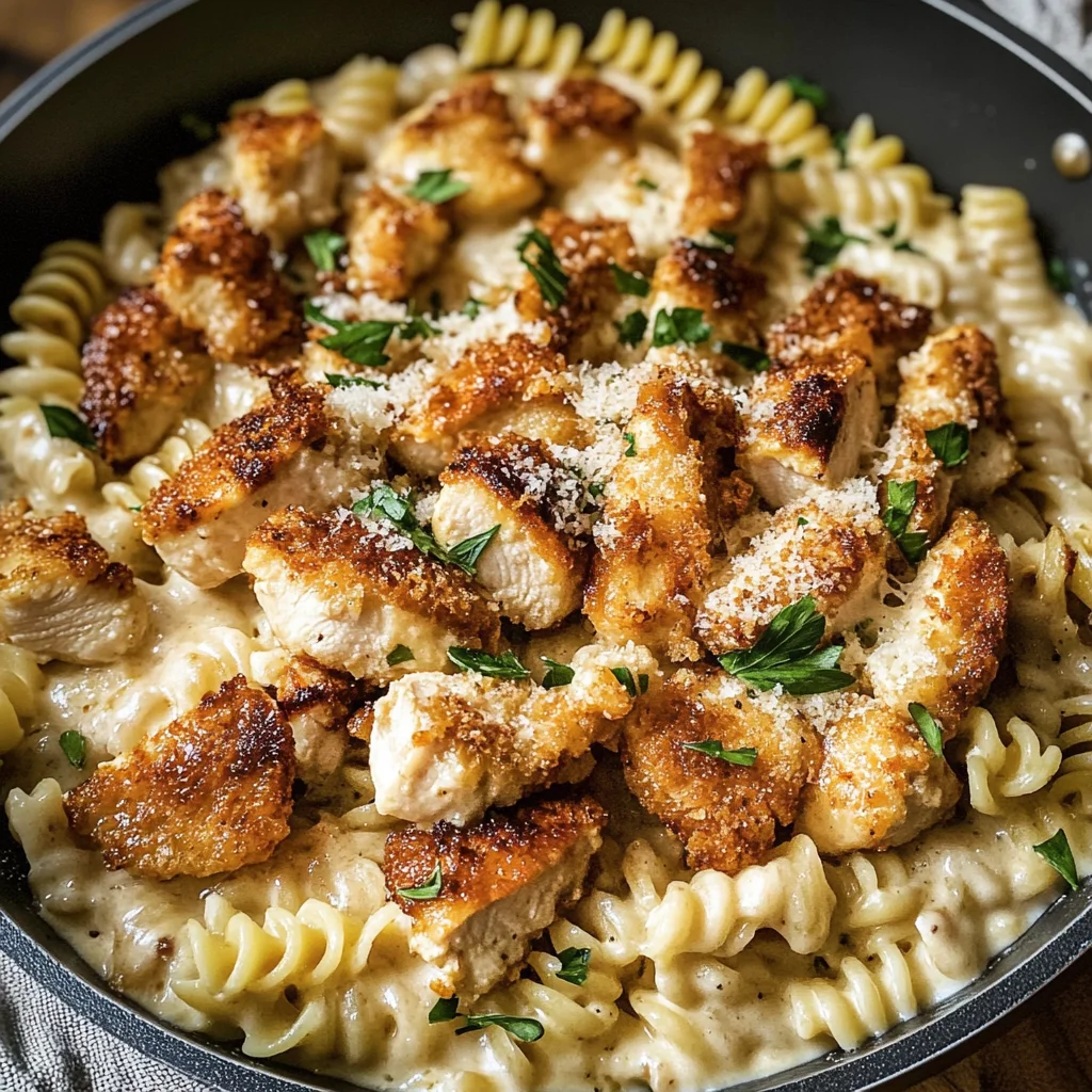 Garlic Parmesan Chicken Bites with Creamy Rotini