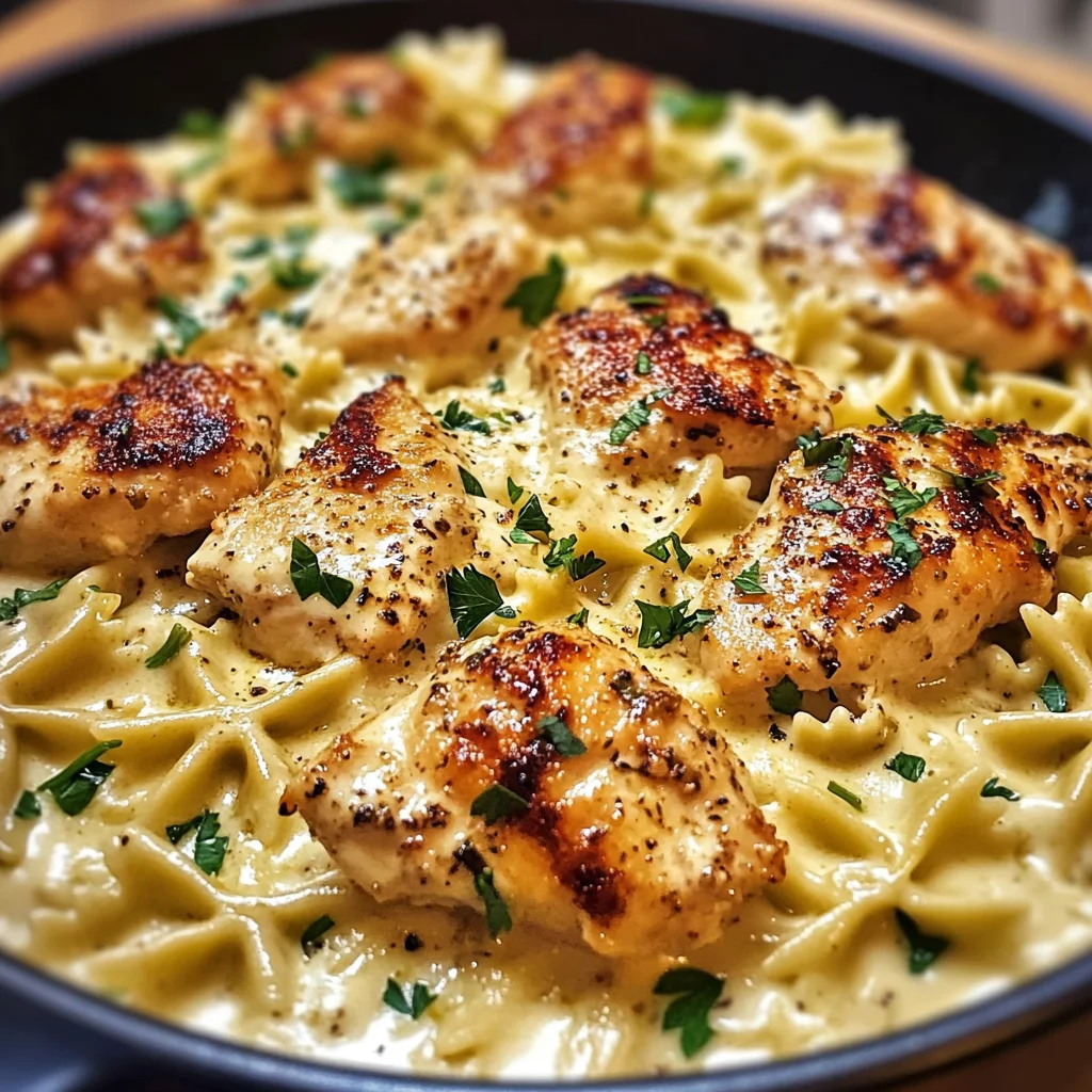 Mozzarella Garlic Butter Chicken Bowties in Cheesy Cream