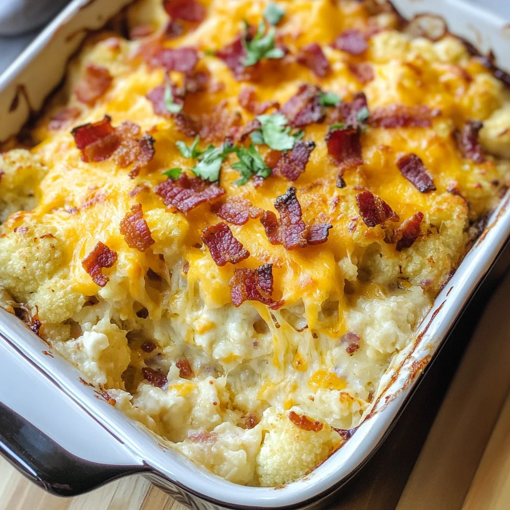 Loaded Cauliflower Casserole with Cheese and Bacon | KETO