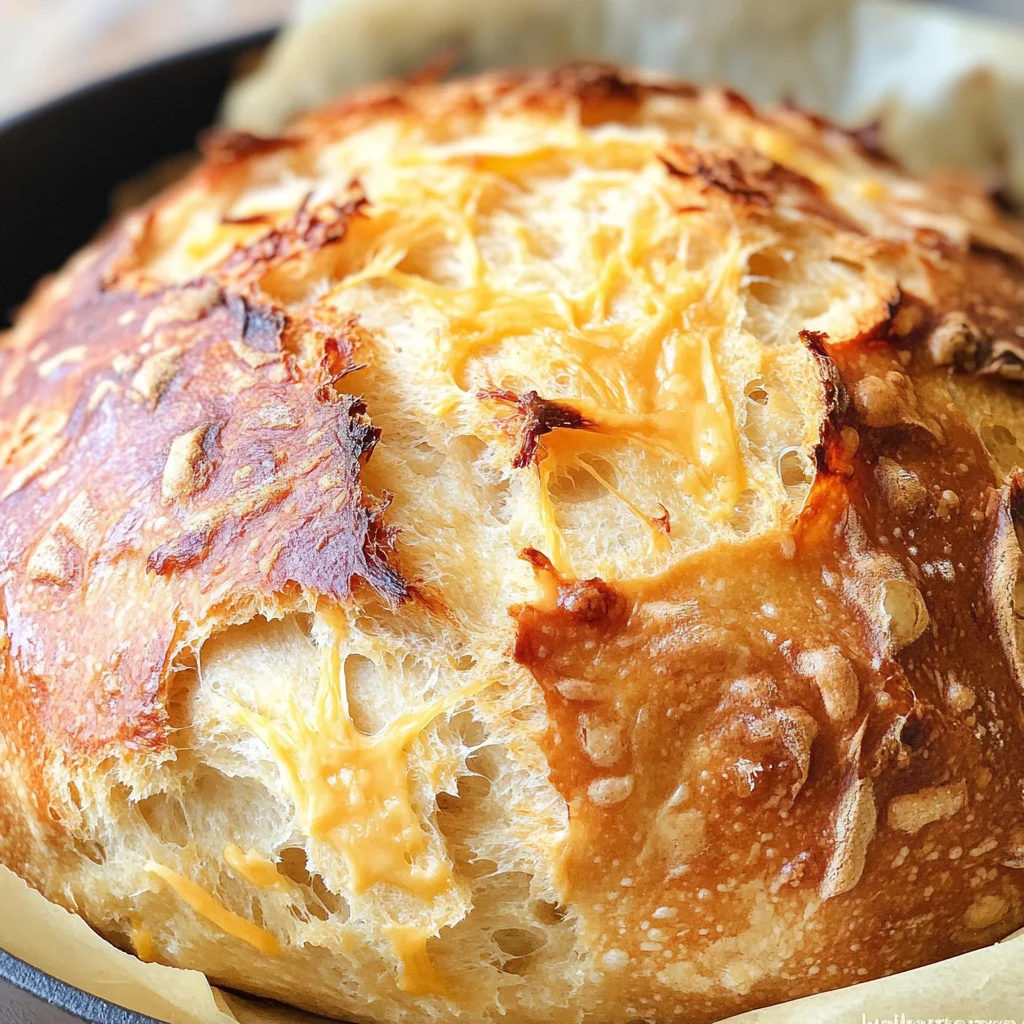 No Knead Cheddar Bread in the Dutch Oven
